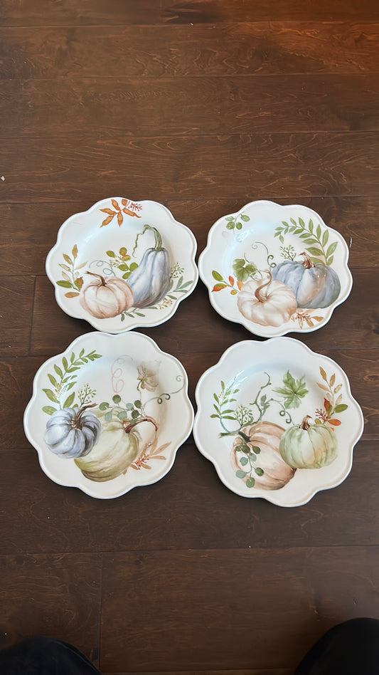 Potters Studio Scalloped Pumpkin print Salad  Plates set Of 4