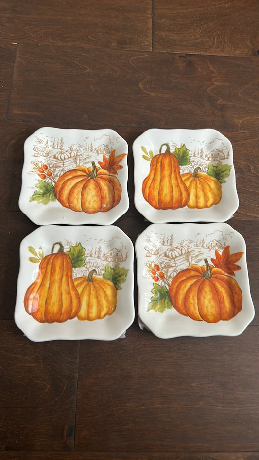 MAXCERA Set 4 Pumpkin GIVE THANKS Thanksgiving Dessert Appetizer Plates