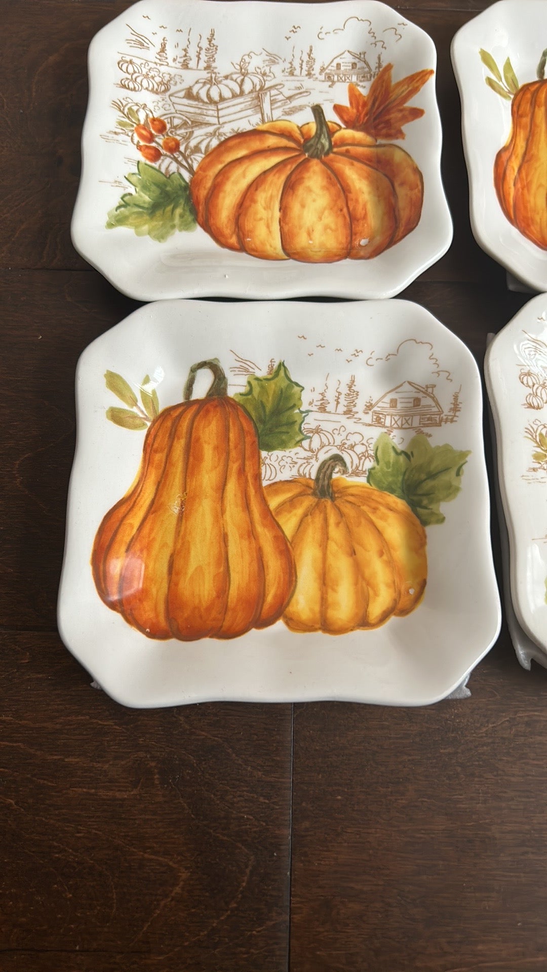 MAXCERA Set 4 Pumpkin GIVE THANKS Thanksgiving Dessert Appetizer Plates