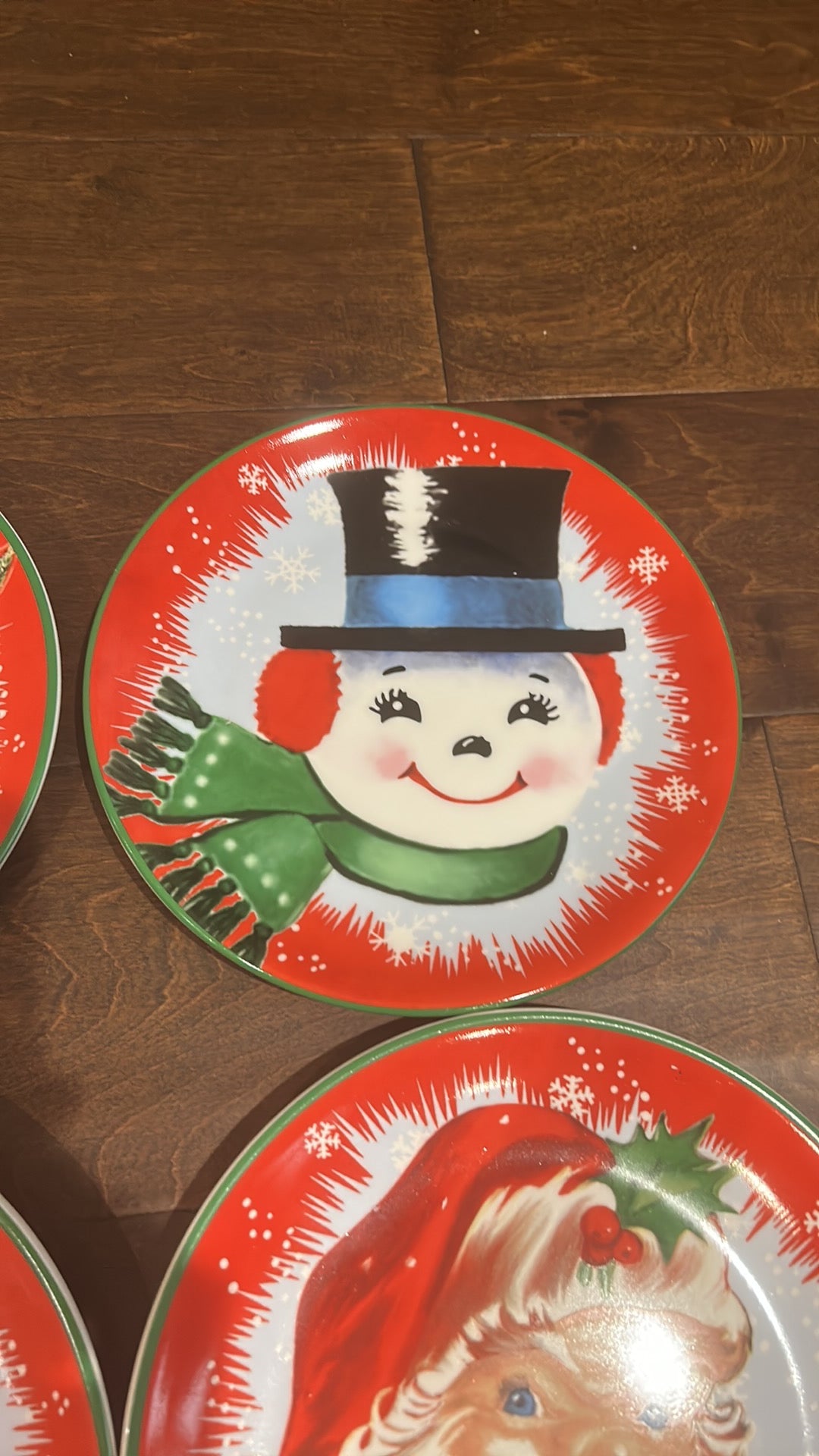 NEW Vintage Style MR CHRISTMAS 4 Pc PLATES Santa Snowman Retro Ceramic