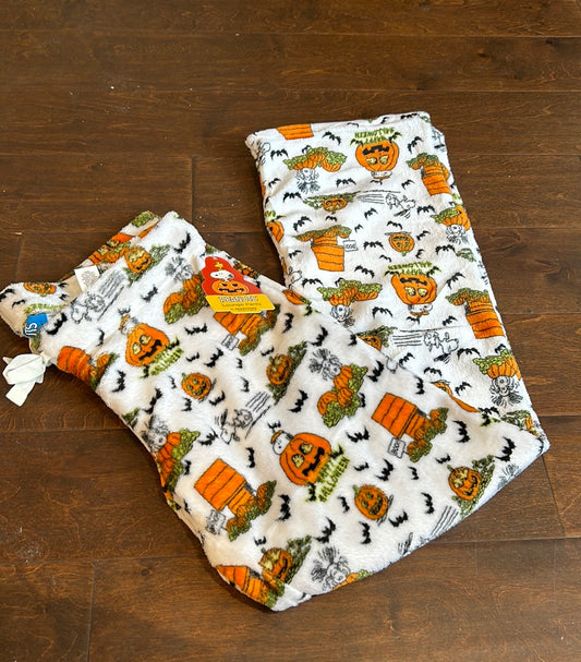 Peanuts womens Happy Halloween Snoopy Pumpkin Plush Pajama Pants New