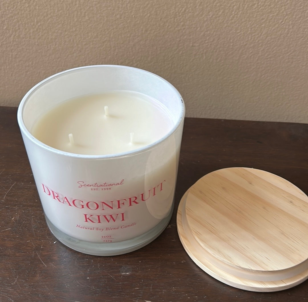 Scentsational Dragonfruit Kiwi Candle Glass Jar 26oz Soy Blend