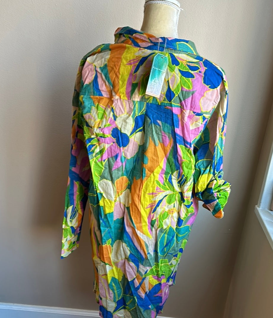 True Destinations Womens Colorful Swim Coverup Shirt New Cotton sz XL Floral