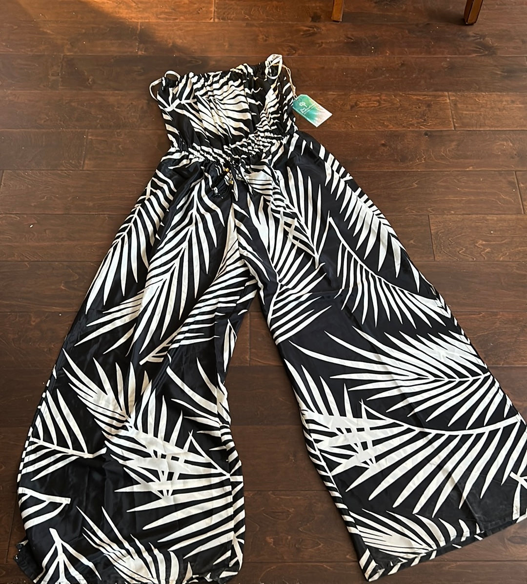 True Destinations Womens Swim Jumpsuit Sz L Tropical Strapless Beach Coverup