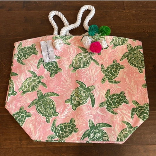 Tommy bahama Sea Turtle Print Beach bag NWT  Canvas Pink Green