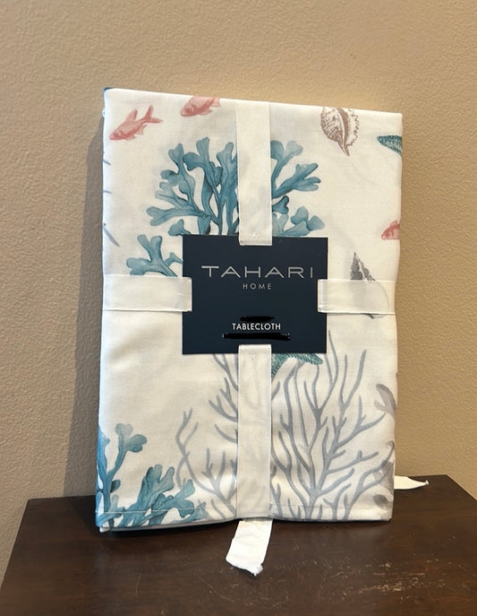 Tahari Tablecloth Oblong Coral Reef Nautical Fish Starfish Seashells