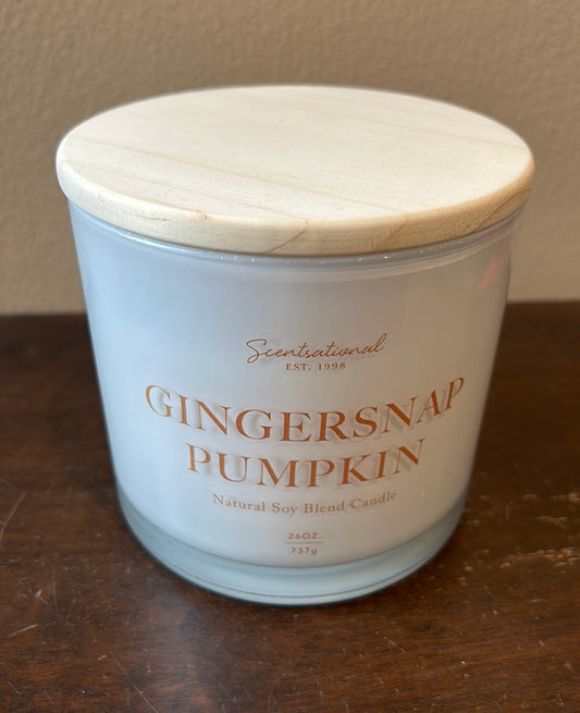 Scentsational Gingersnap Pumpkin  Fall Candle Glass Jar 26 Oz  Soy Wax