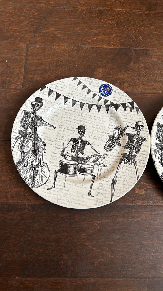 X4 Royal Stafford Halloween Skeleton Band Musician Made England Dinner Plates