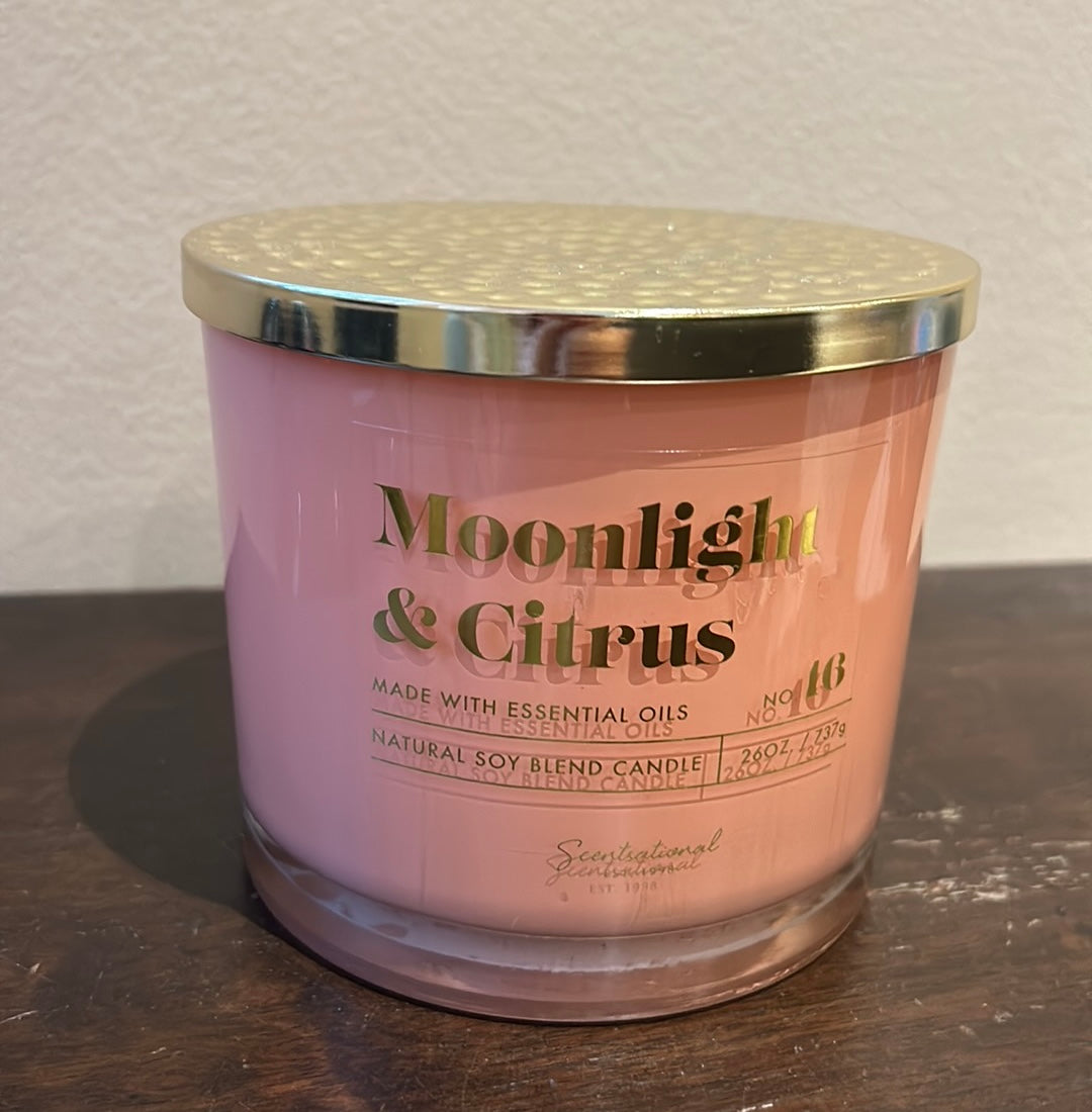 Scentsational Moonlight Citrus Candle Glass Jar 26 Oz  Soy Wax Essential Oils