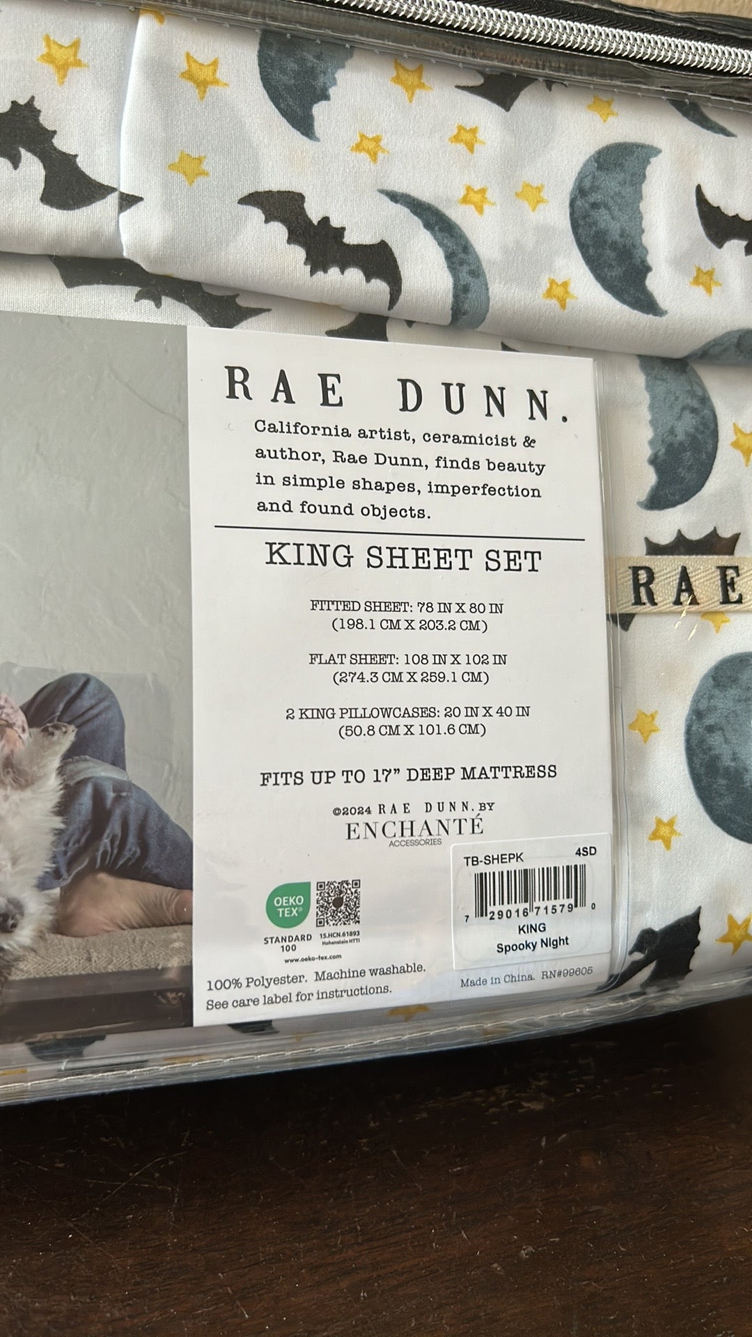 4pc Rae Dunn Halloween Bedding Moon Bats King Sheet Set Stars NEW