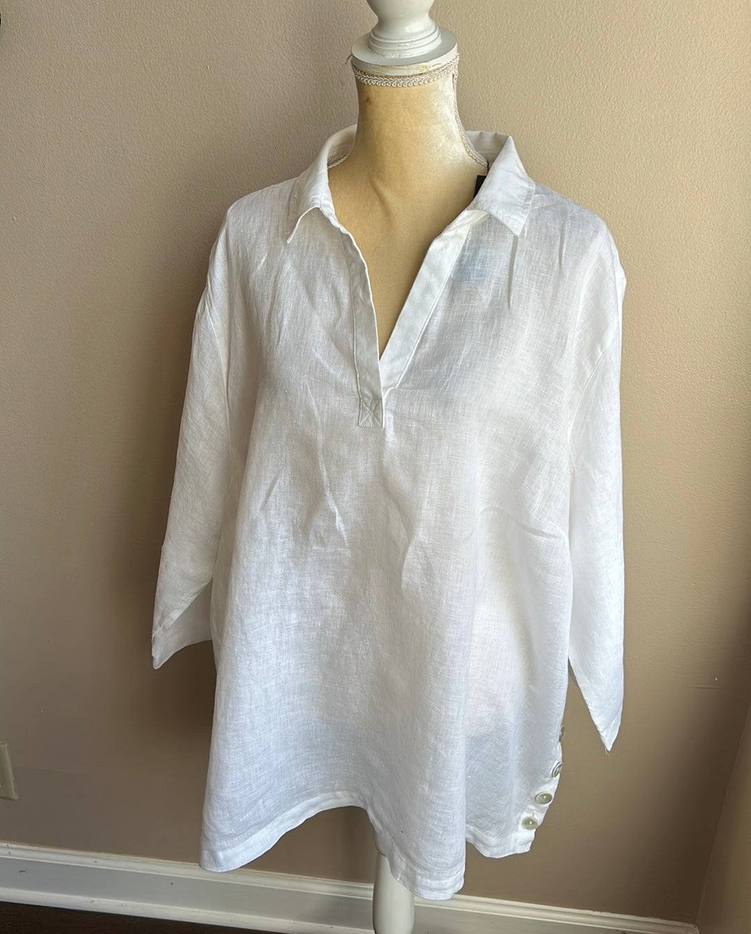 Tahari Womens Plus sz 3X Linen Blouse Top Nwt White 3/4 Sleeve