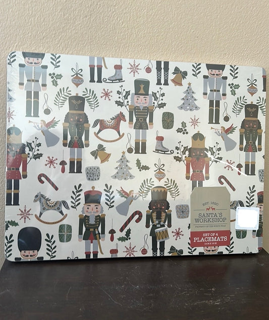 Benson Mills Set of 4 Cork Placemats Christmas Nutcracker Candy Cane Holly New