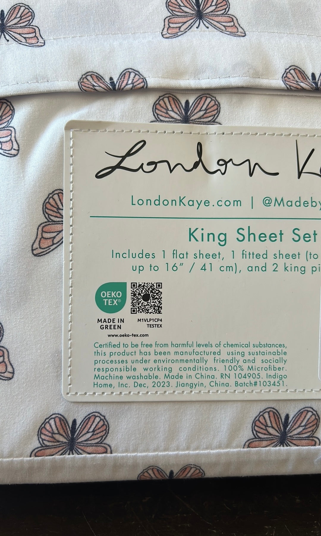 London Kaye Butterflies Spring Summer  King Sheet Set 4 Pc