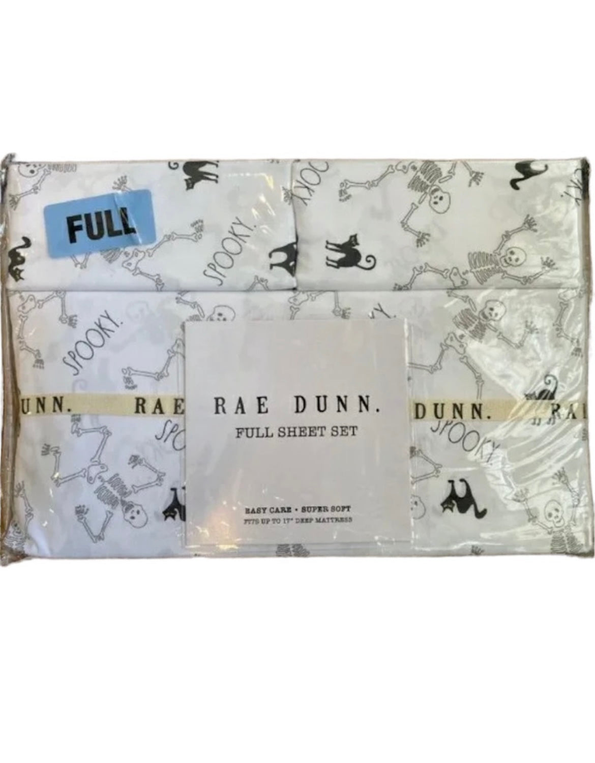 Rae Dunn Full Size Halloween Bed Sheet Set Skeleton Spooky Black Cat