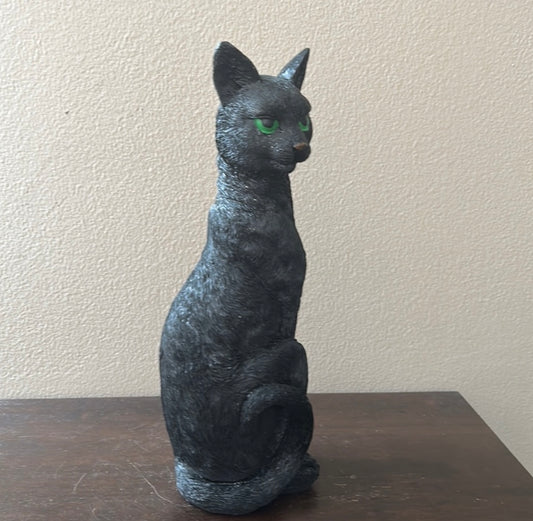 New Black Cat Figurine with Green Eyes Halloween Decor