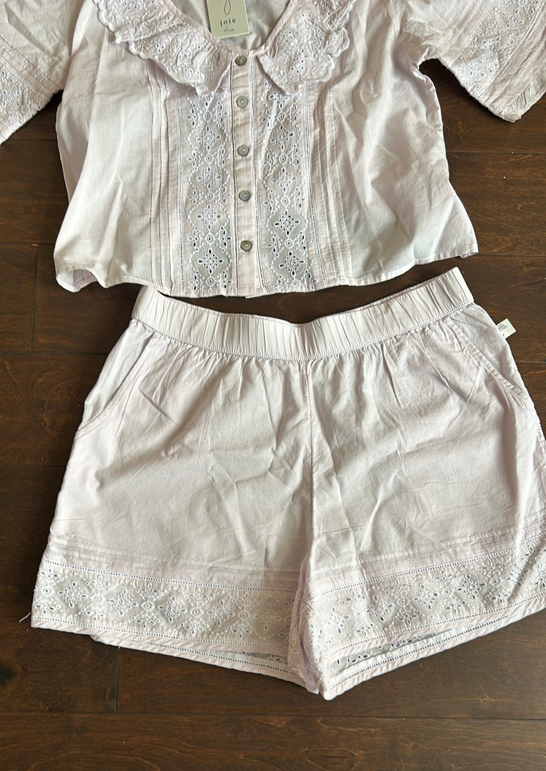 Joie Womens pink Pajama Set Shorts Top New Lace Detail Cotton