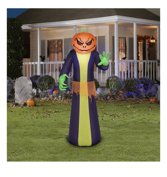 4 ft Halloween Decor Scary Orange Pumpkin Reaper Airblown Yard Inflatable Party