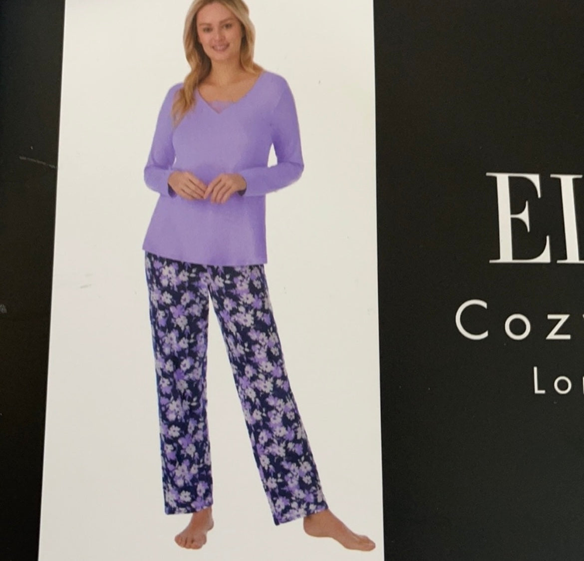 Ellen Tracy 2 Piece Pajama Set Sz L Purple Floral  Printed Pants NWT Long Sleeve