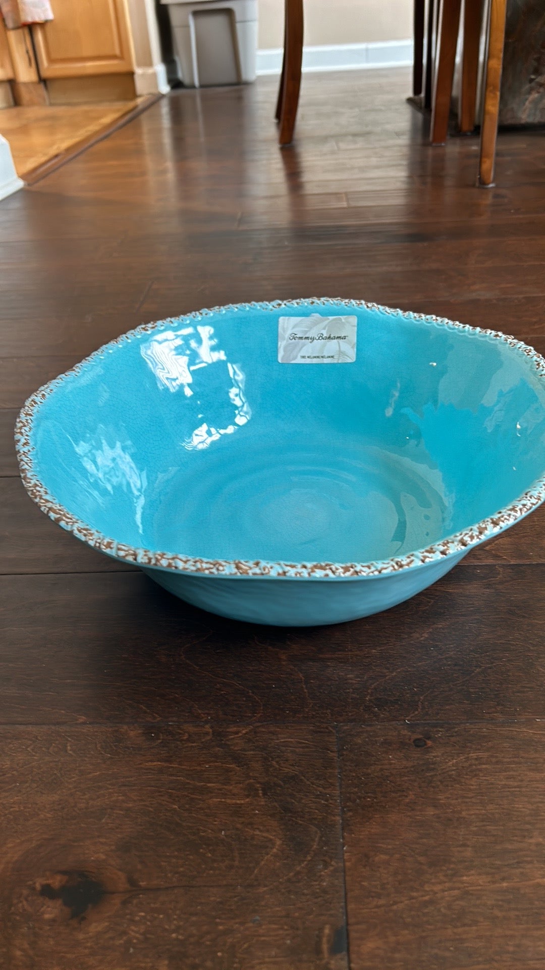 Tommy Bahama Large Salad Serving Bowl Melamine Blue  New 14"