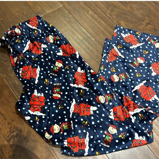 Snoopy Dog House Mens Pajama Pants Christmas  Lights New Sz XL New