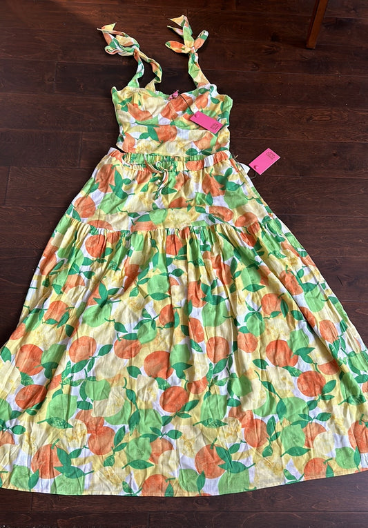 Rose & Ive 2 Pc Skirt & Crop Top Set Lemons Oranges New