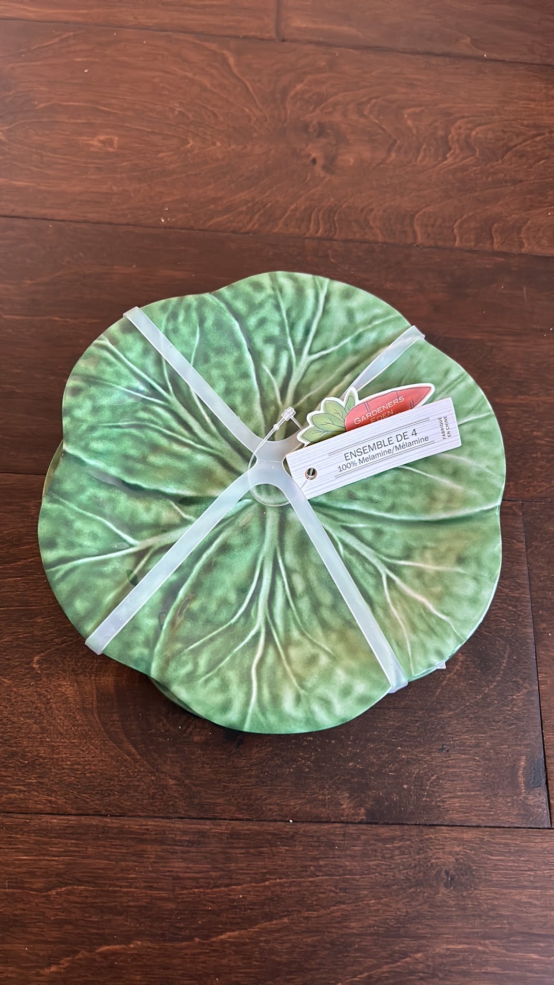 Set Of 4 Melamine Cabbage Print Appetizer Plates Easter Spring New Green 6.5”