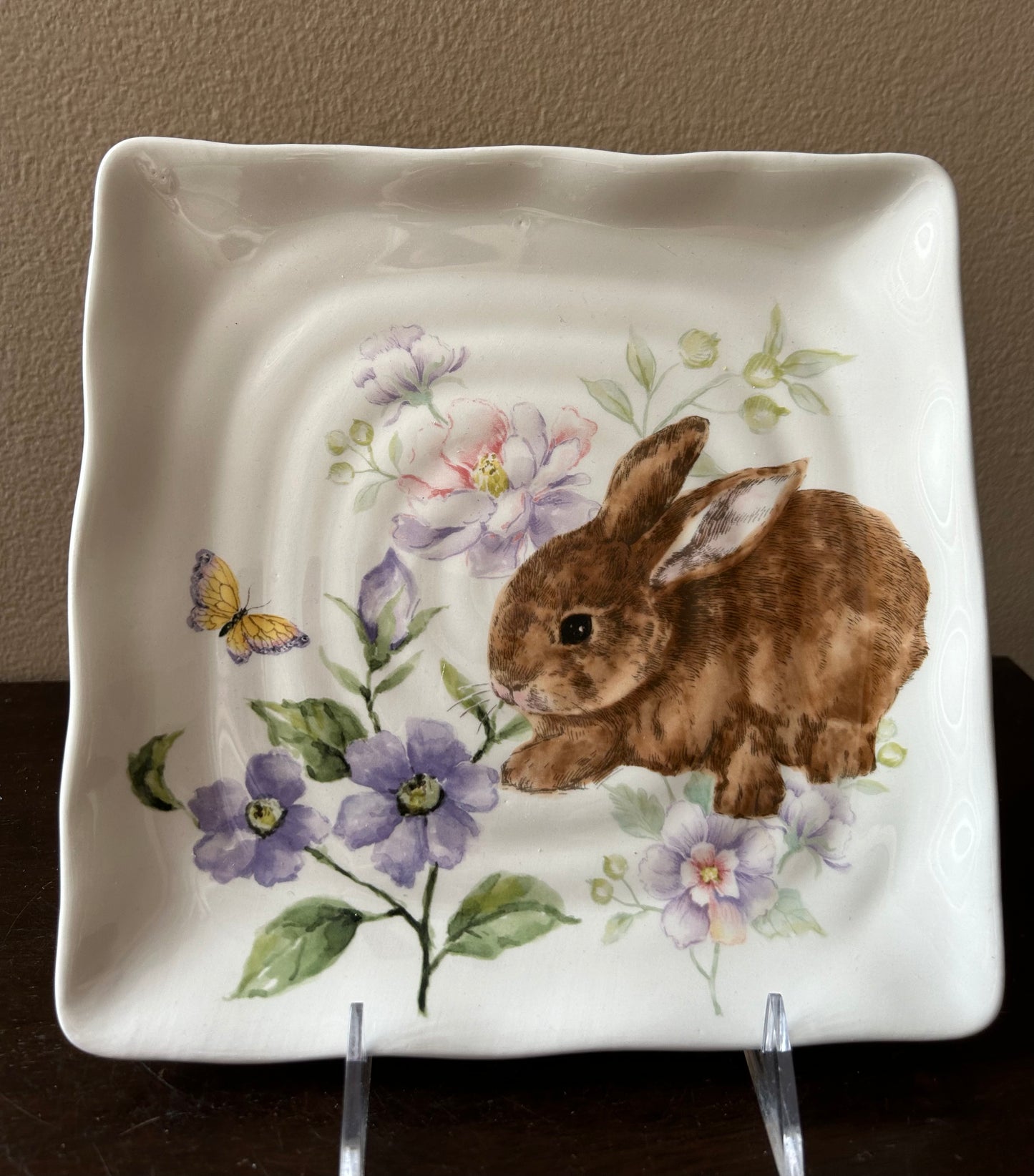 Set Of 4 Bunny Rabbit Salad Plates Ceramic New Floral Easter