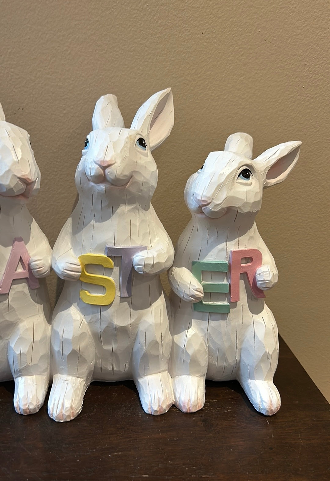 3 Easter Bunny Holding Easter Sign New Figurine