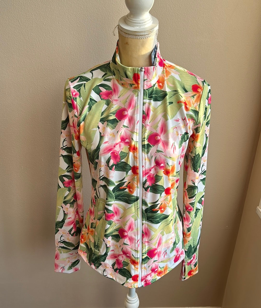 Tommy Bahama Women's Full-Zip UPF 50 Golf Beach Shirt Tropical Multi NWT Sz M