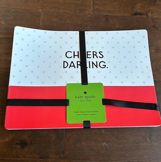 Kate Spade Red White Christmas Placemat Set of 4 “Cheers Darling” NEW Polka Dot