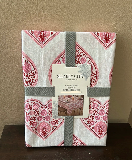 Shabby Chic Valentines Day Hearts Floral Tablecloth Love Pink Red