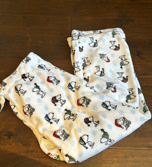 Peanuts womens Christmas Snoopy Snowflakes Plush Pajama Pants New L