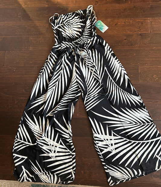 True Destinations Womens Swim Jumpsuit Sz L Tropical Strapless Beach Coverup