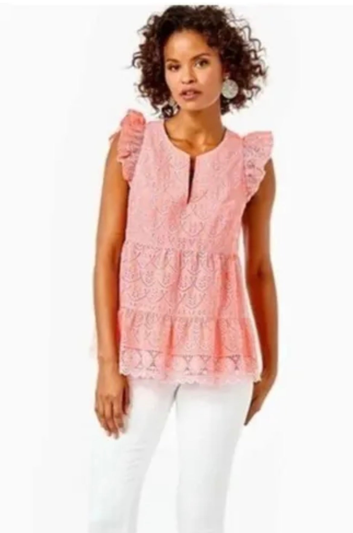 $158 NEW NWT LILLY PULITZER Keila Eyelet Top Peach Hyacinth Size 00