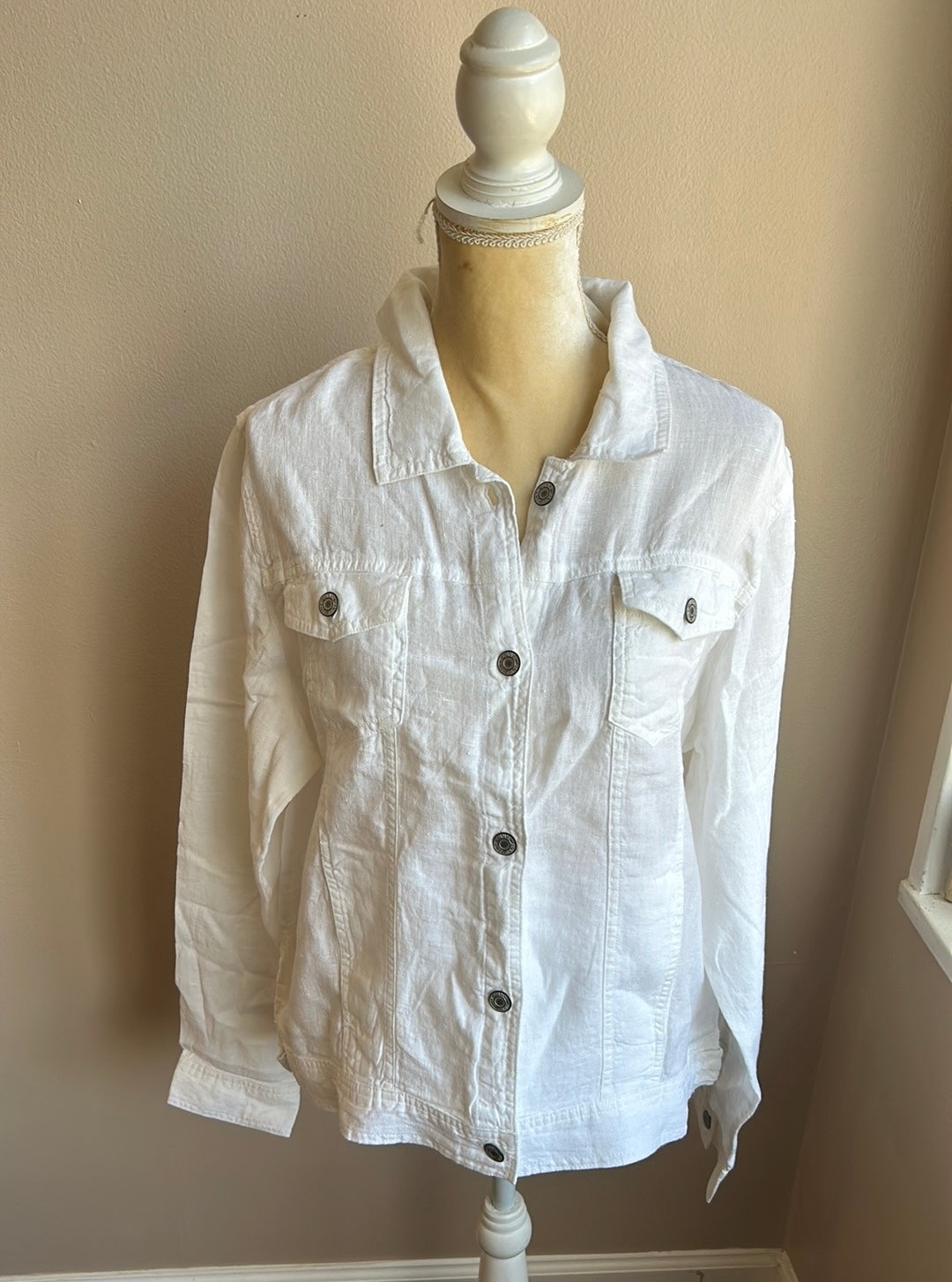 Jones New York Womens Sz XL Linen Jacket White New Front Button Lightweight