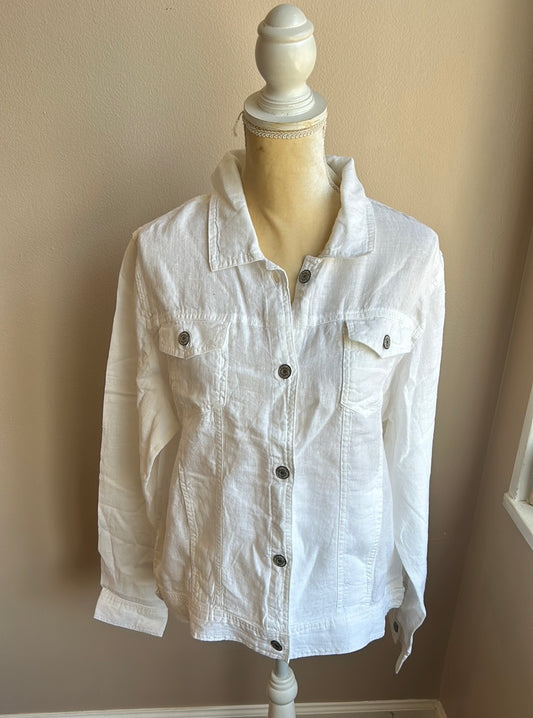 Jones New York Womens Sz XL Linen Jacket White New Front Button Lightweight