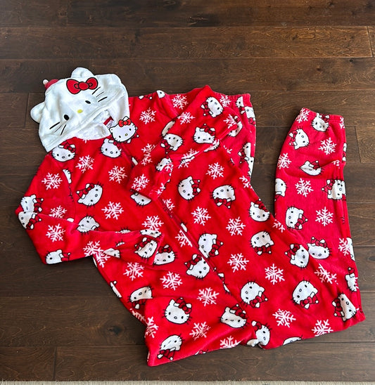Hello Kitty Womens Union Suit One Piece Pajamas Pants Christmas Snowflakes