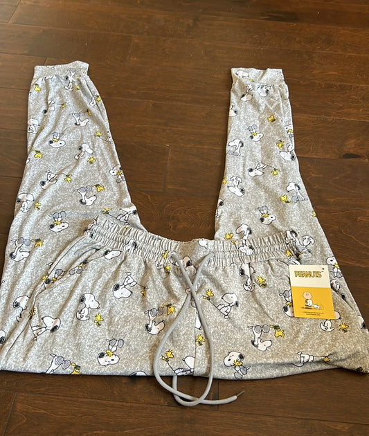 Peanuts Snoopy & Friends Womens Pajama Pants Sz L Gray