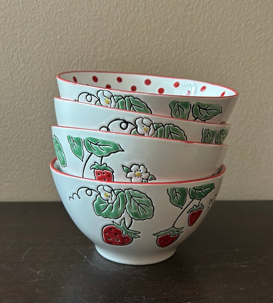 Eli & Ana Strawberry Print Bowls Set Of 4 New 6” Diameter