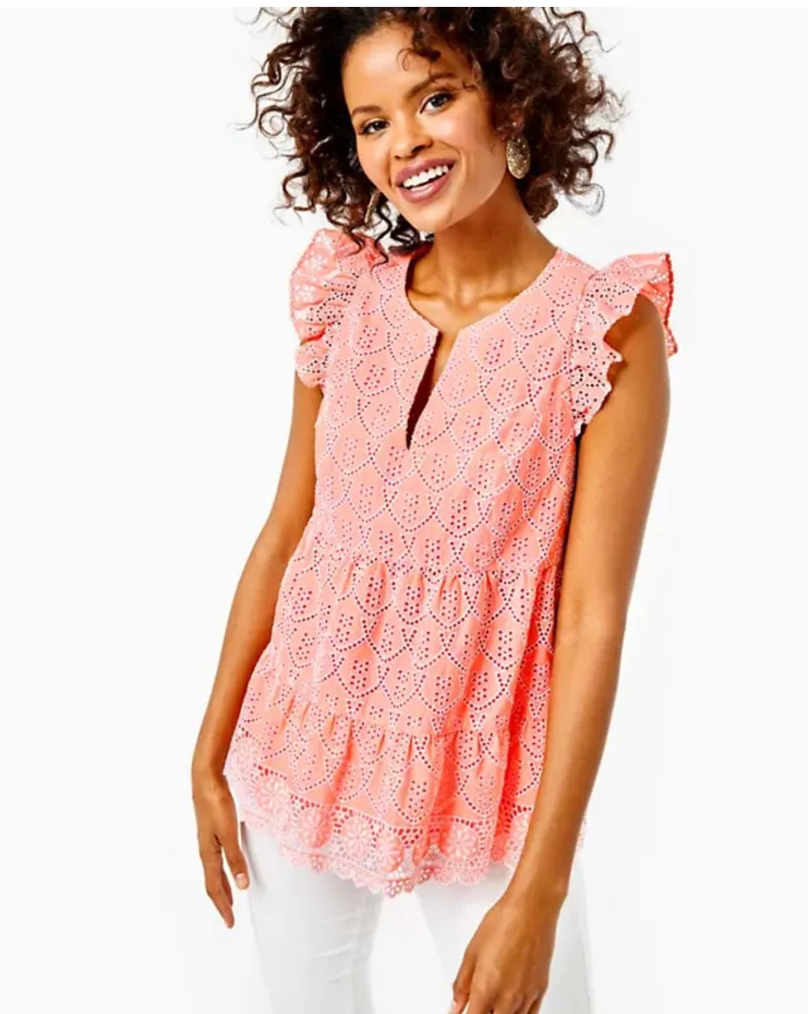 $158 NEW NWT LILLY PULITZER Keila Eyelet Top Peach Hyacinth Size 00