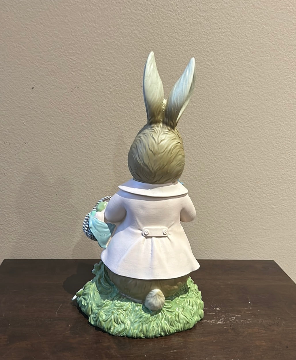 Cute Easter Bunny Rabbit With Egg Basket And Bird On Hand New Figurine 12”