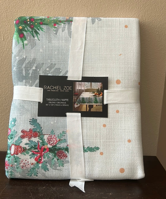 Rachel Zoe Tablecloth Christmas Trees  Oblong New 60”x120” Snow Shimmery