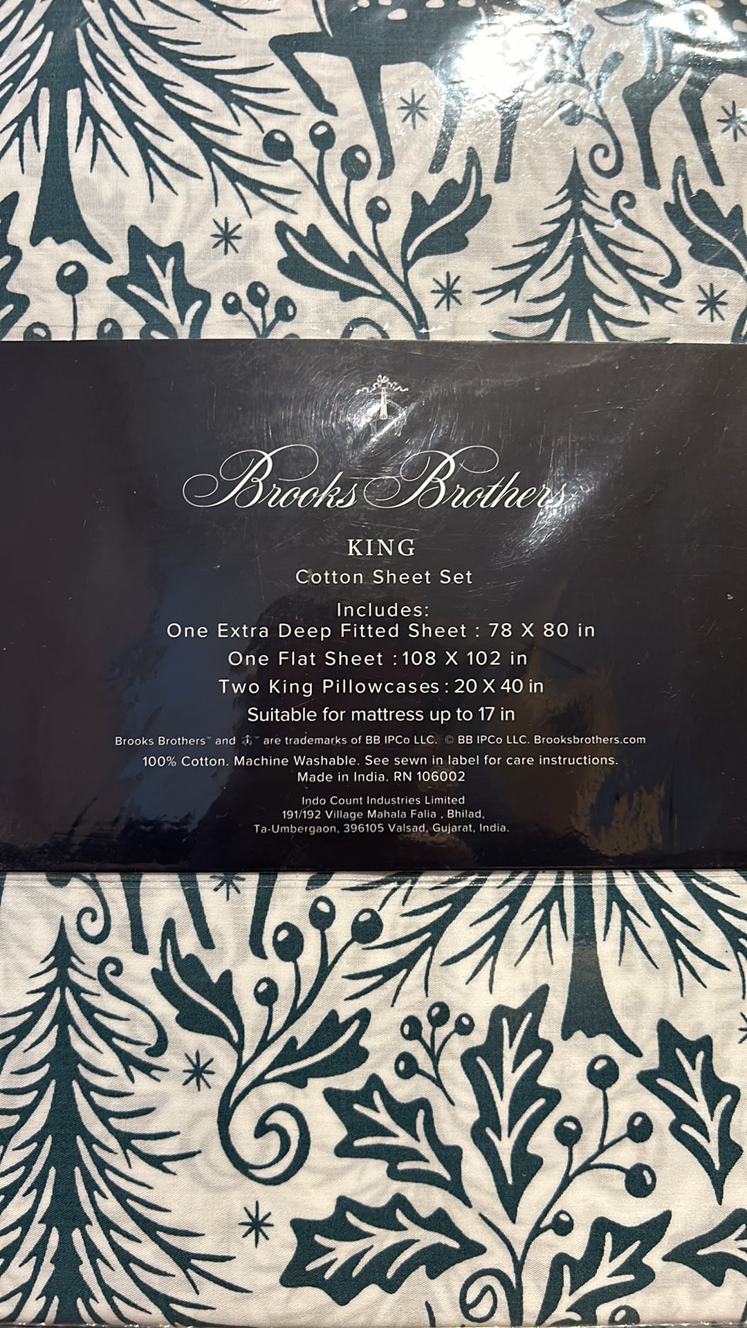 Brooks Brothers Sheet Set King Christmas Reindeer Holly Berry Evergreen Trees
