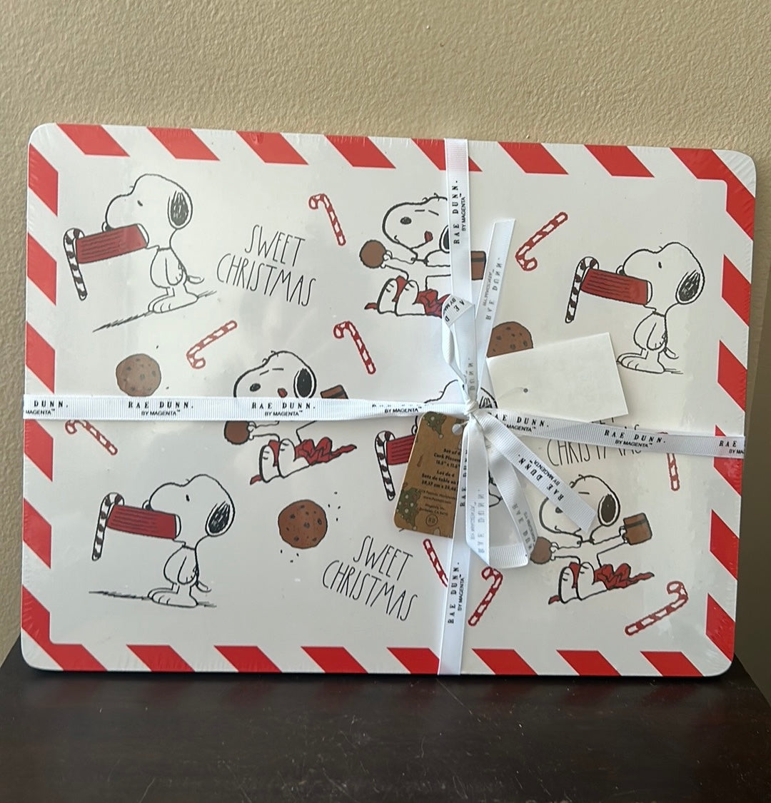 Rae Dunn Set Of 4 Snoopy Cork Placemats New Christmas Candy Cane
