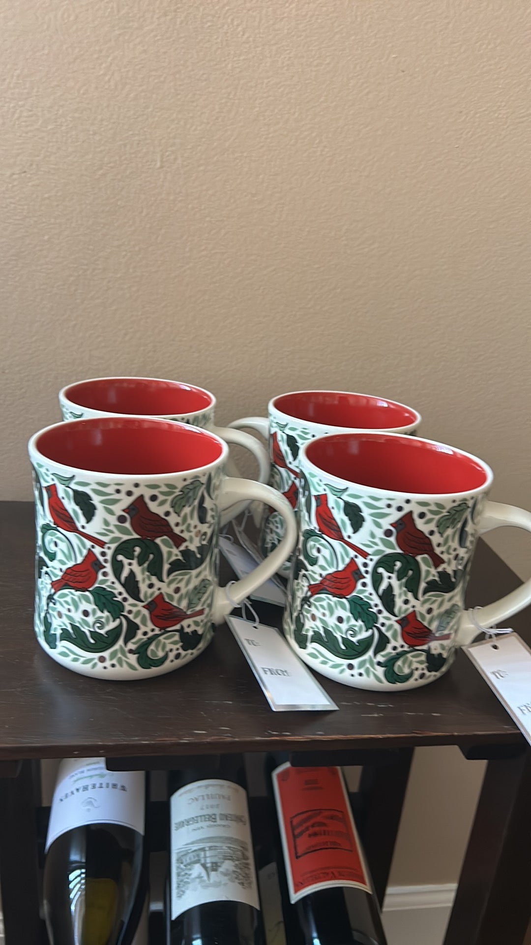 Peppermint & Pine Set Of 4 Christmas Mugs New Red Cardinal