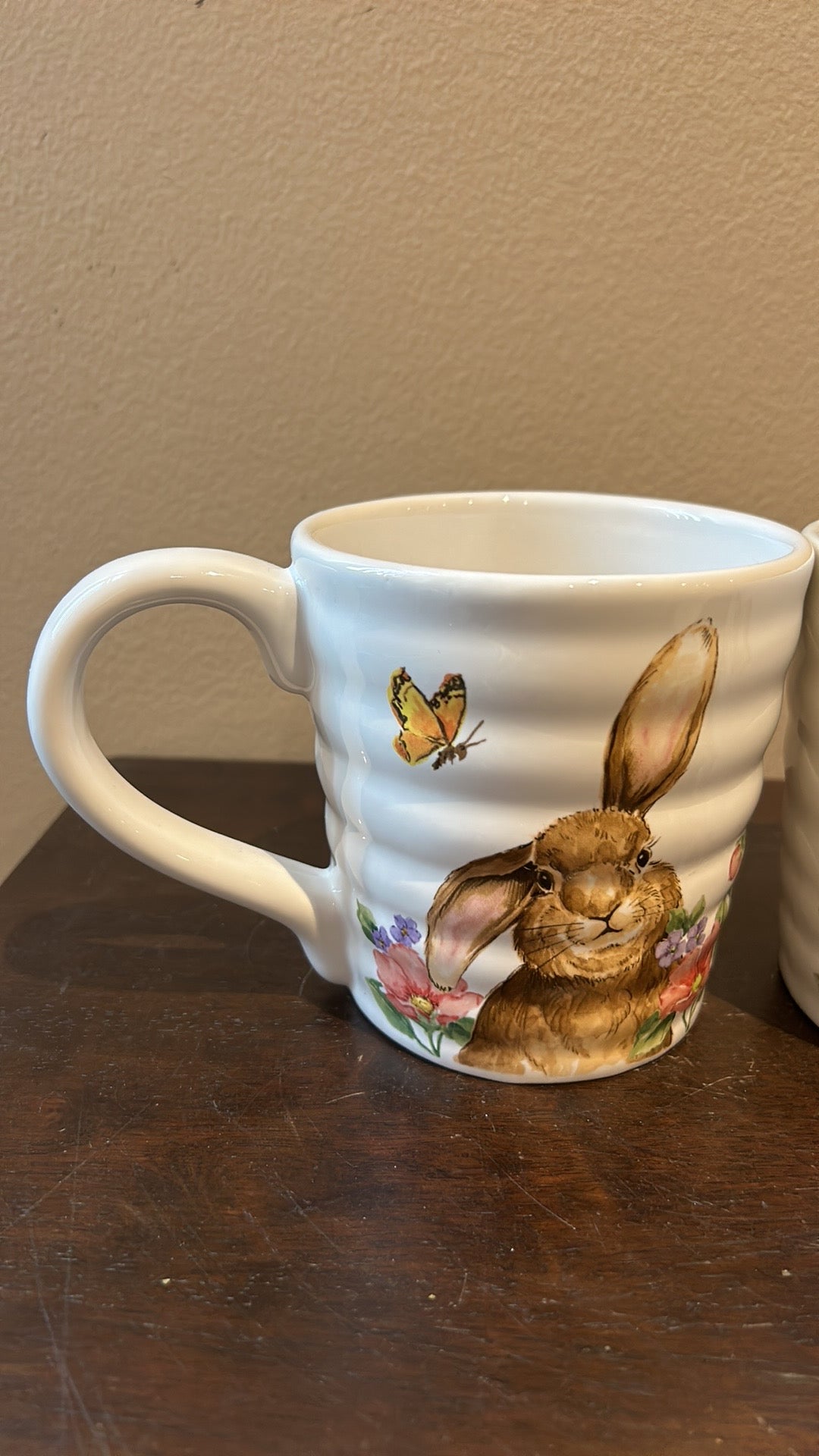 Coffee Mugs Set Of 2 Cups New Easter Bunny Floral Spring Pattern Butterflies