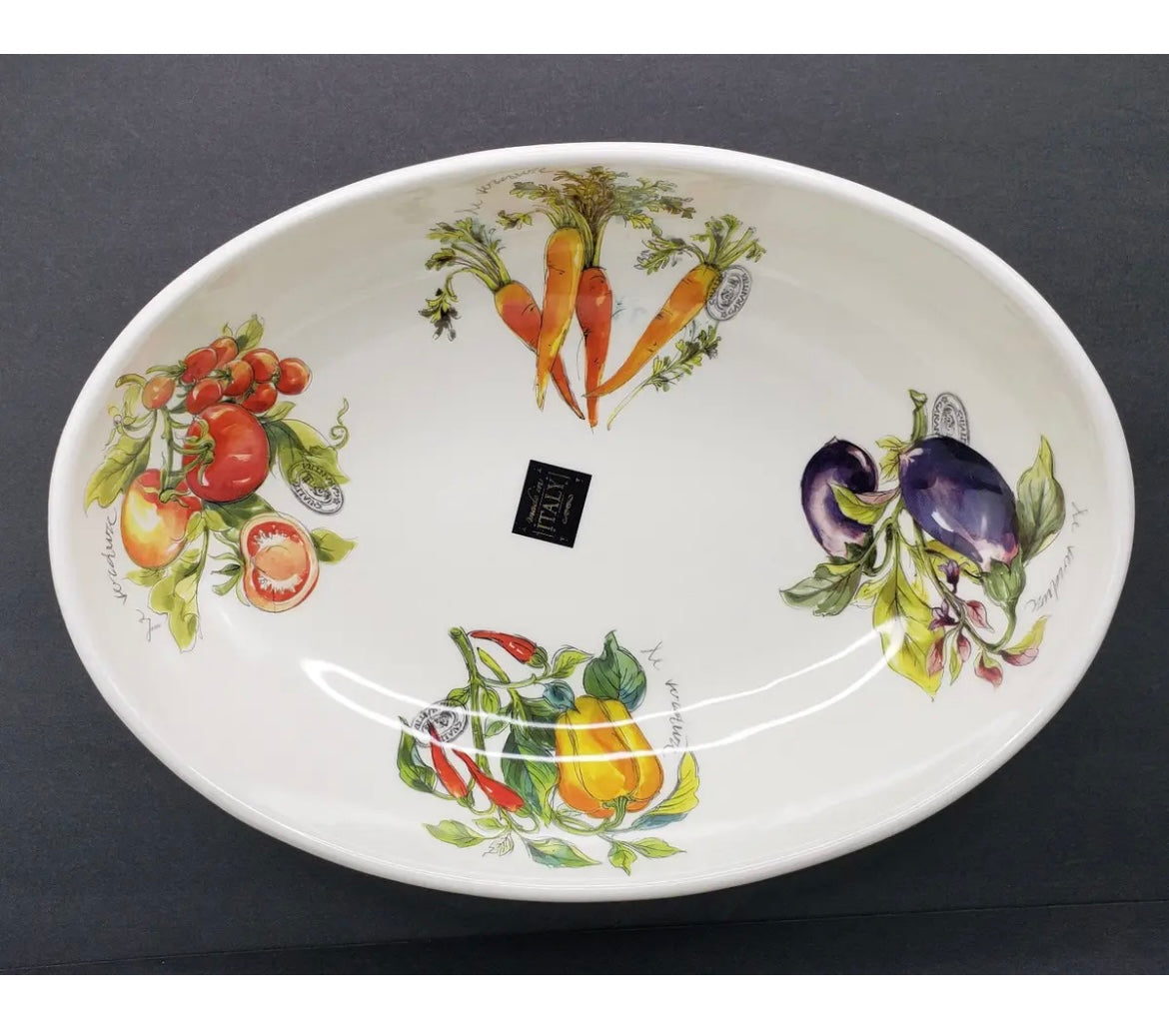 Effetti 14"x10" Pasta/Serving Bowl Vegetables, Handmade in ITALY  NEW