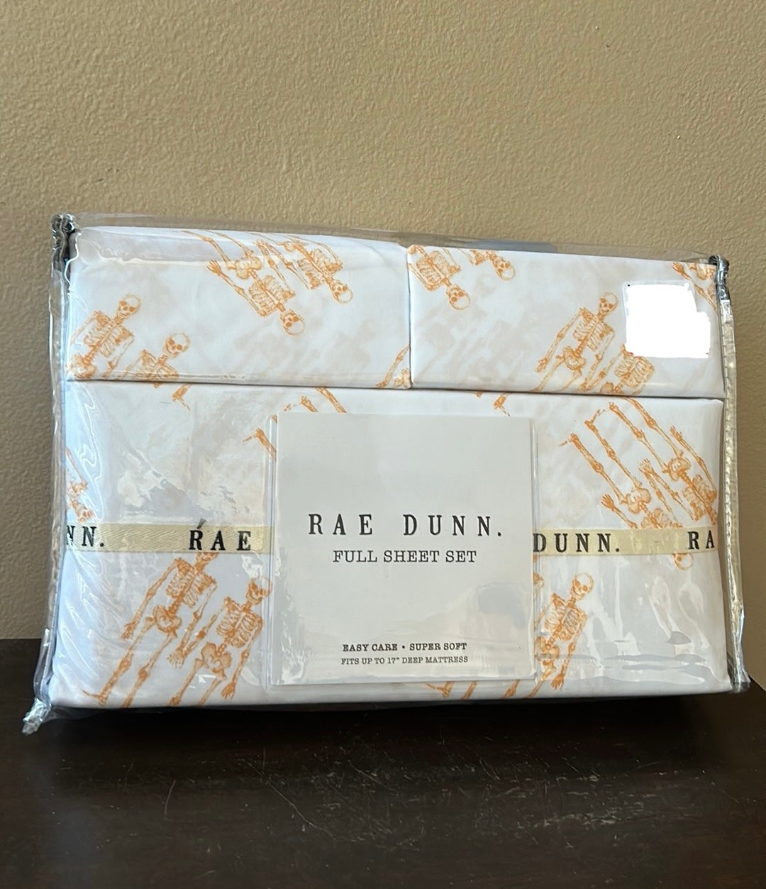 Rae Dunn Halloween Bed Sheet Set Pillow Cases orange  Skeletons New