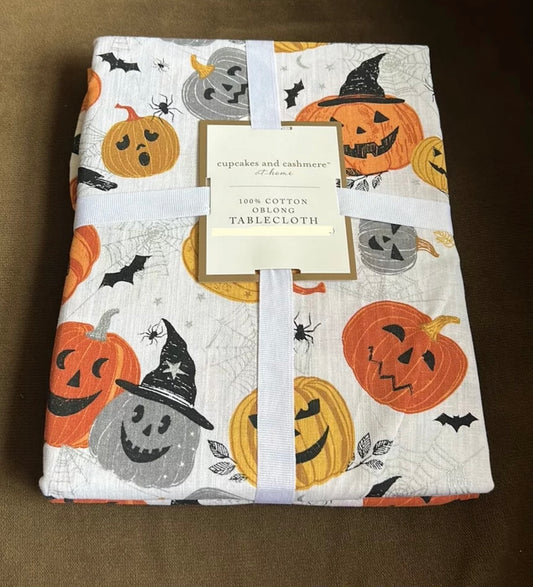 Cupcakes & Cashmere Halloween Tablecloth Pumpkins Black Cat 60”x 84”