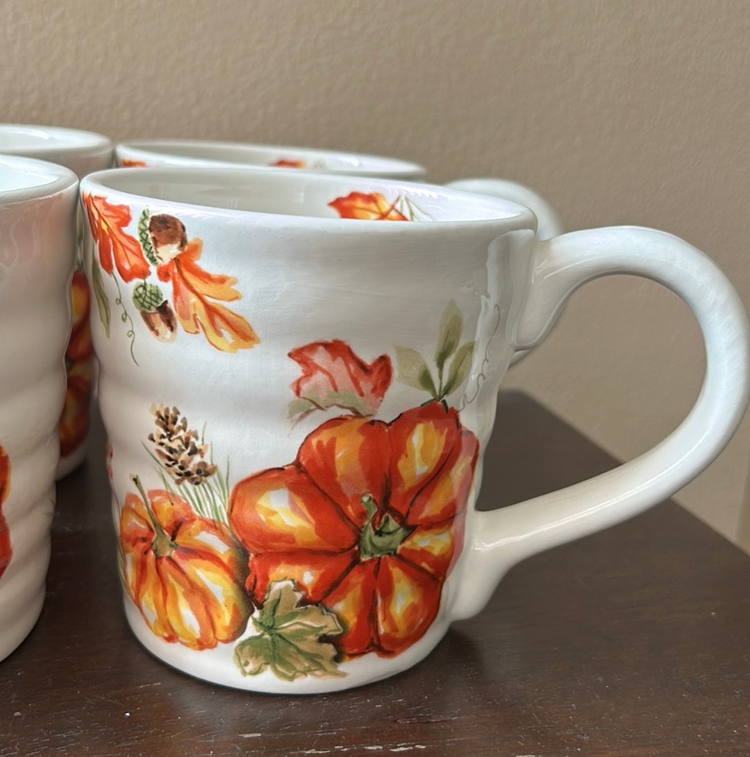 New Coffee Mug Cup New Pumpkins Fall Leaves Thanksgiving Set Of 4